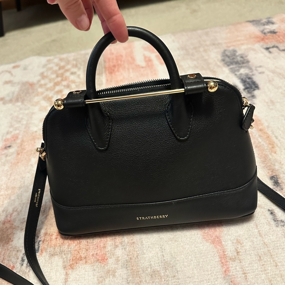 Strathberry Black Satchel with Gold Accents mini